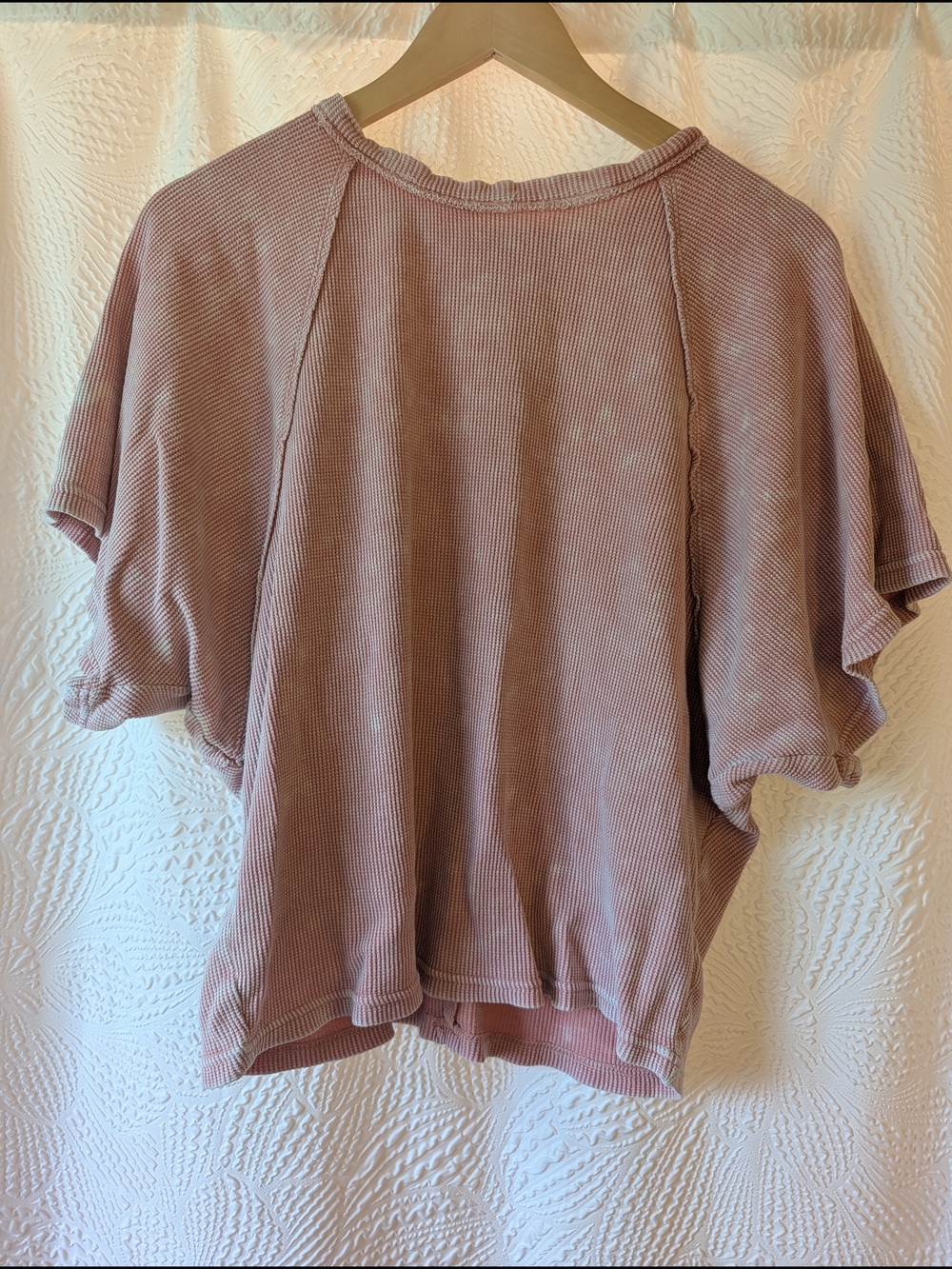 PILCRO Relaxed Ribbed Short Sleeve Top - Pink